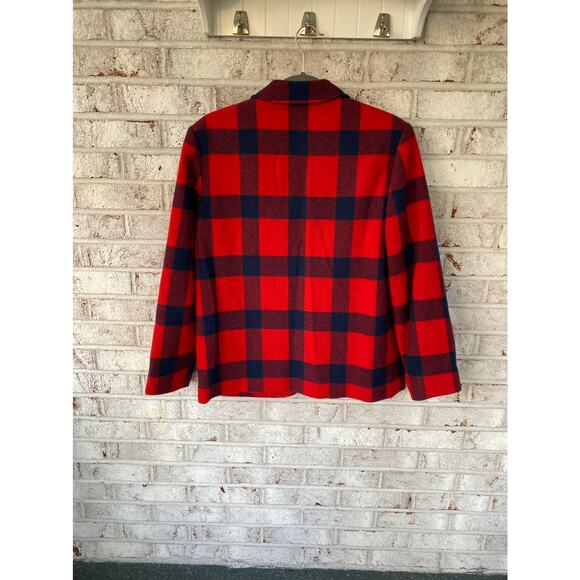 Pendleton Women's Vintage Red & Navy Plaid 100% Virgin Wool Blazer Size M - Picture 5 of 5